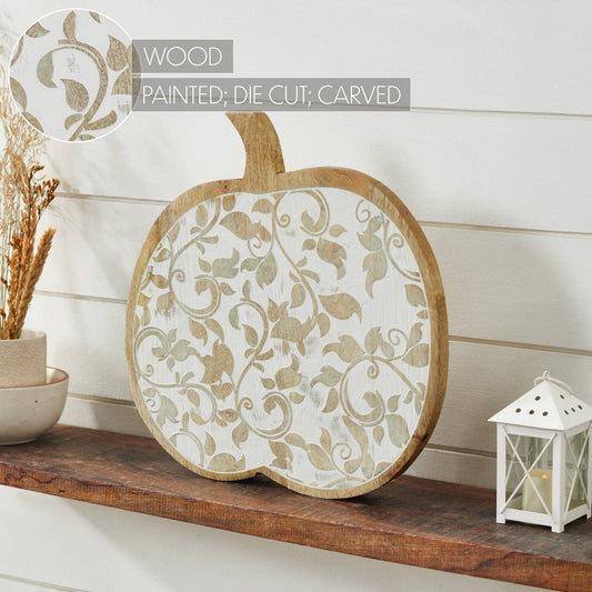 White Cottage Wooden Pumpkin Tabletop Decor 14"