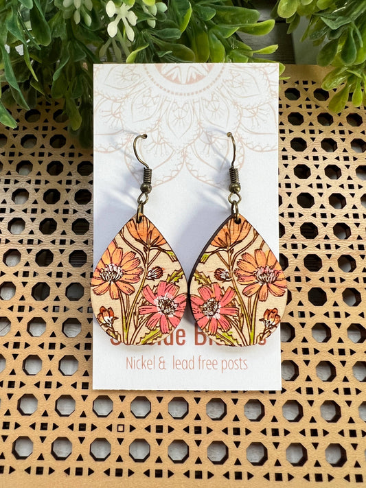 Boho daisy hand painted lightweight wood earrings