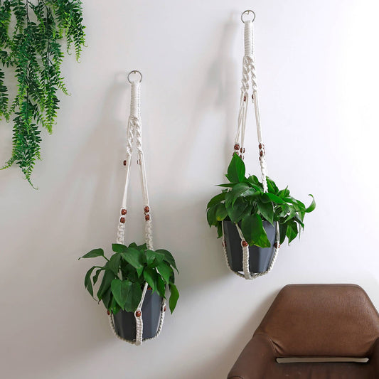 Macrame Cotton Rope Plants Hanging Pots Holder Stand - Set 2