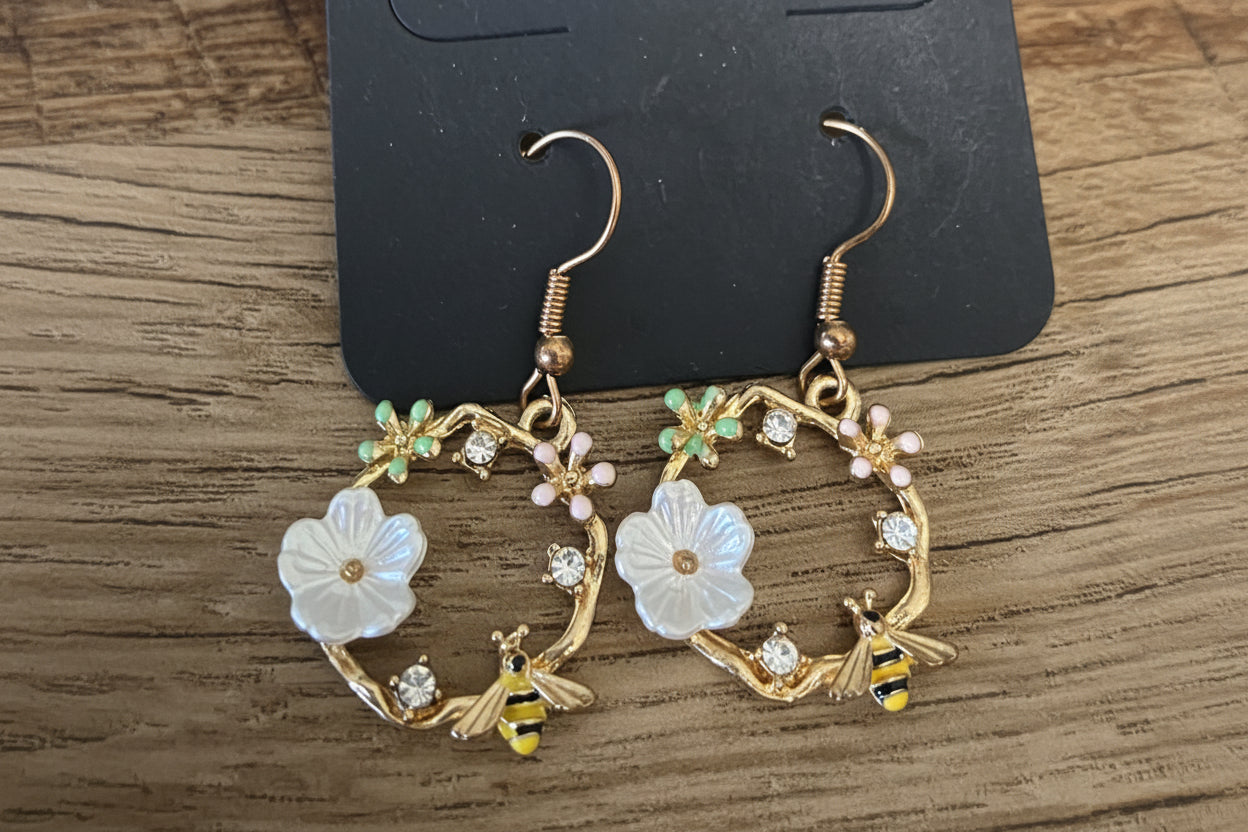 Sterling Silver Honey Bee Gold Hoop Earrings