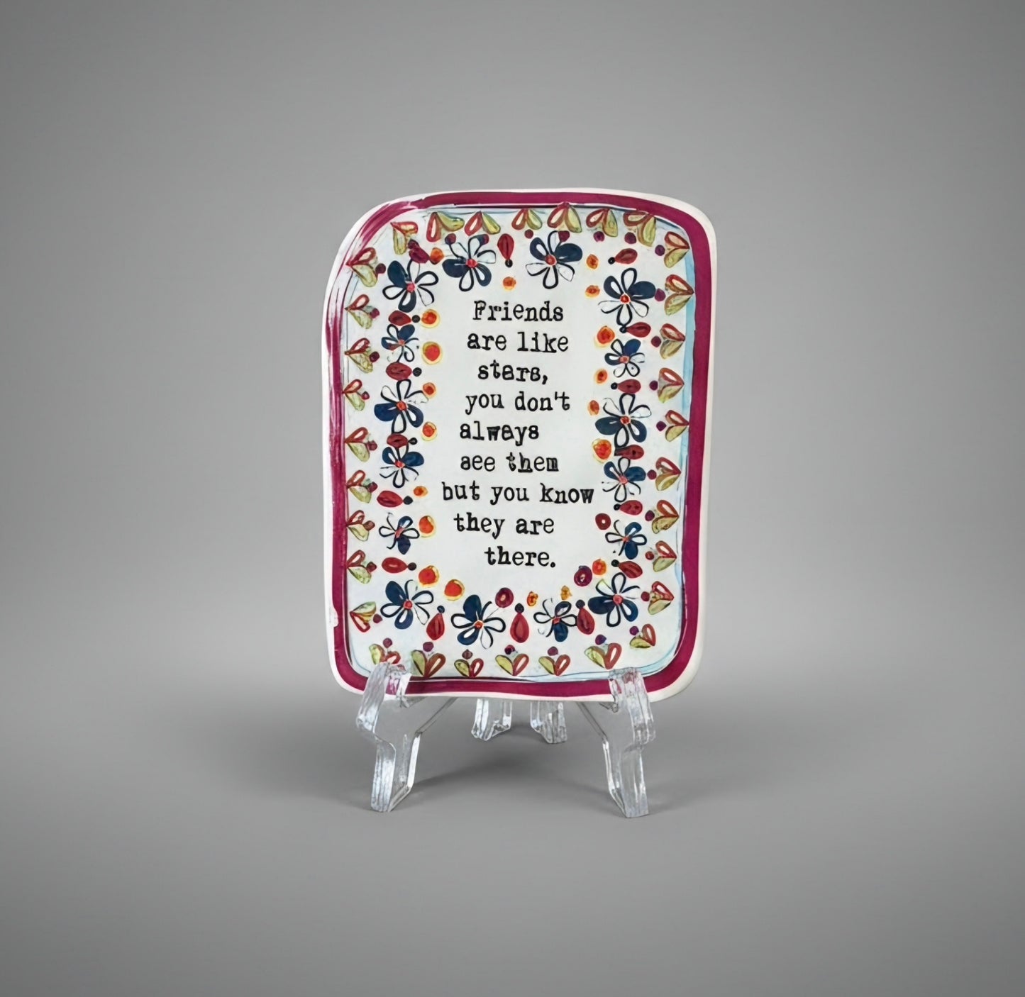 Ceramic Floral Painted Standing plague with holder included