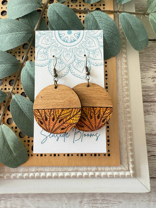 Boho Hand painted lightweight maple wood leaves earring