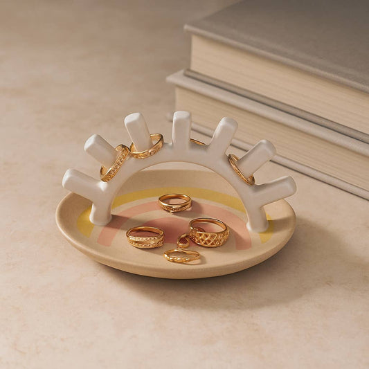 Trinket Tray - Multicolor Ceramic Boho Sunshine, 6 in.