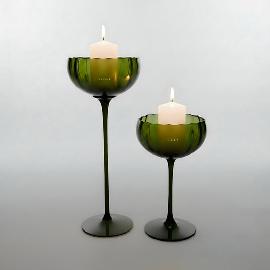 Pair of Hand-blown Art Glass Compote or Pedestal Candle Holder