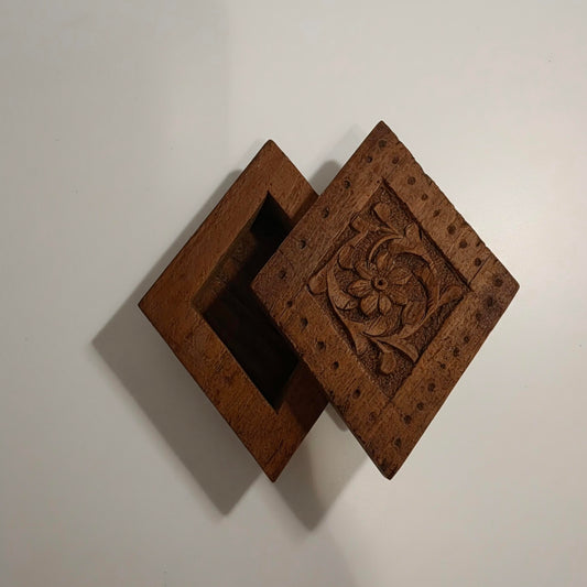 Vintage Hand-carved Wooden Trinket Box