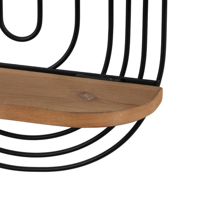Wall Shelf - Brown Metal Wood Geometric Wireframe, 24x18 in.