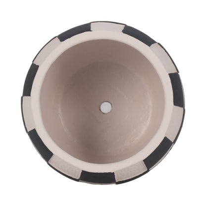 Planter - Black/White Pottery Checkerboard Rounded, 7 in.