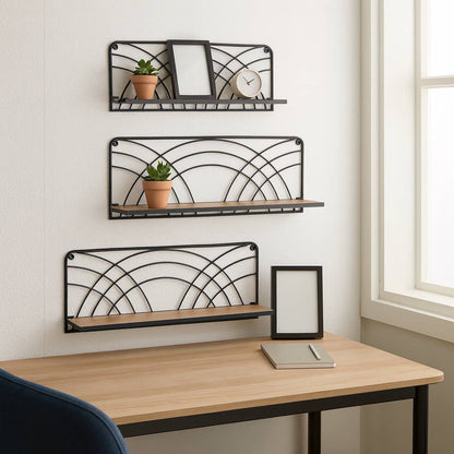 Wall Shelf Set of 3 - Brown Wood Backing Wide, 19/21/24 in.