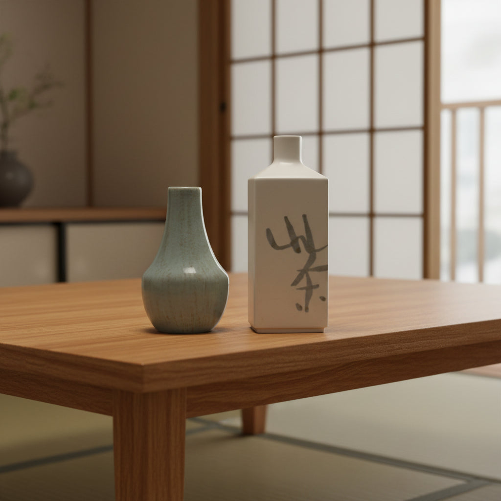 Vintage Japanese Ceramic Bottle with additional vase