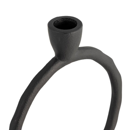Metal Round Ring Taper Candle Holder - Black, 8 in.