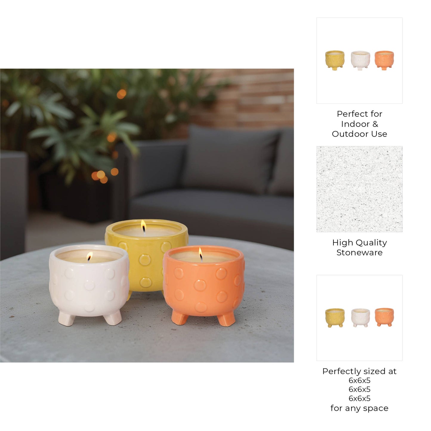 Ceramic Big Dot Footed Planter, 16 Oz white color (one candle)