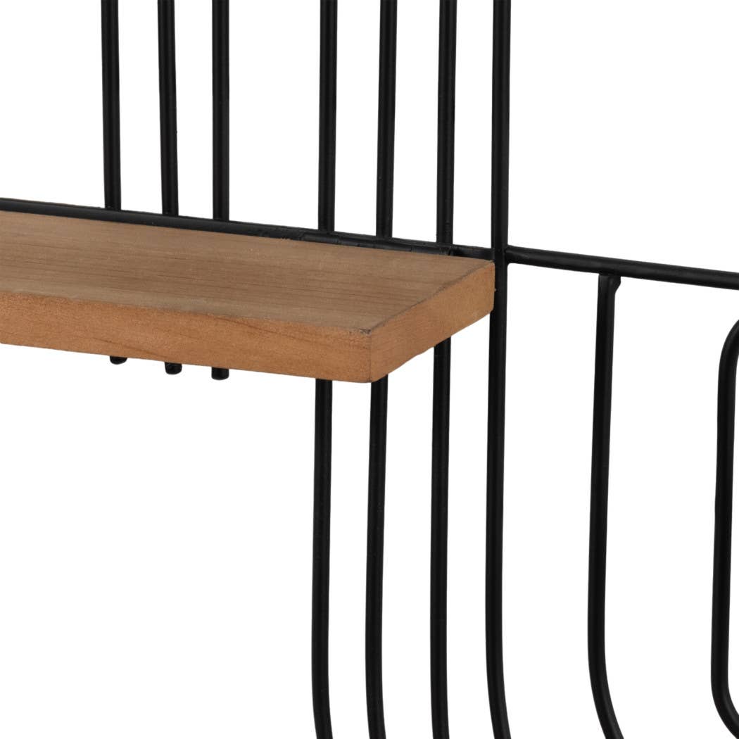 Wall Shelf - Brown Metal Wood Geometric Wireframe, 24x18 in.