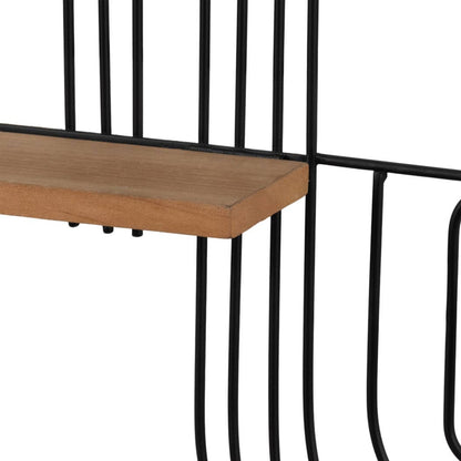 Wall Shelf - Brown Metal Wood Geometric Wireframe, 24x18 in.