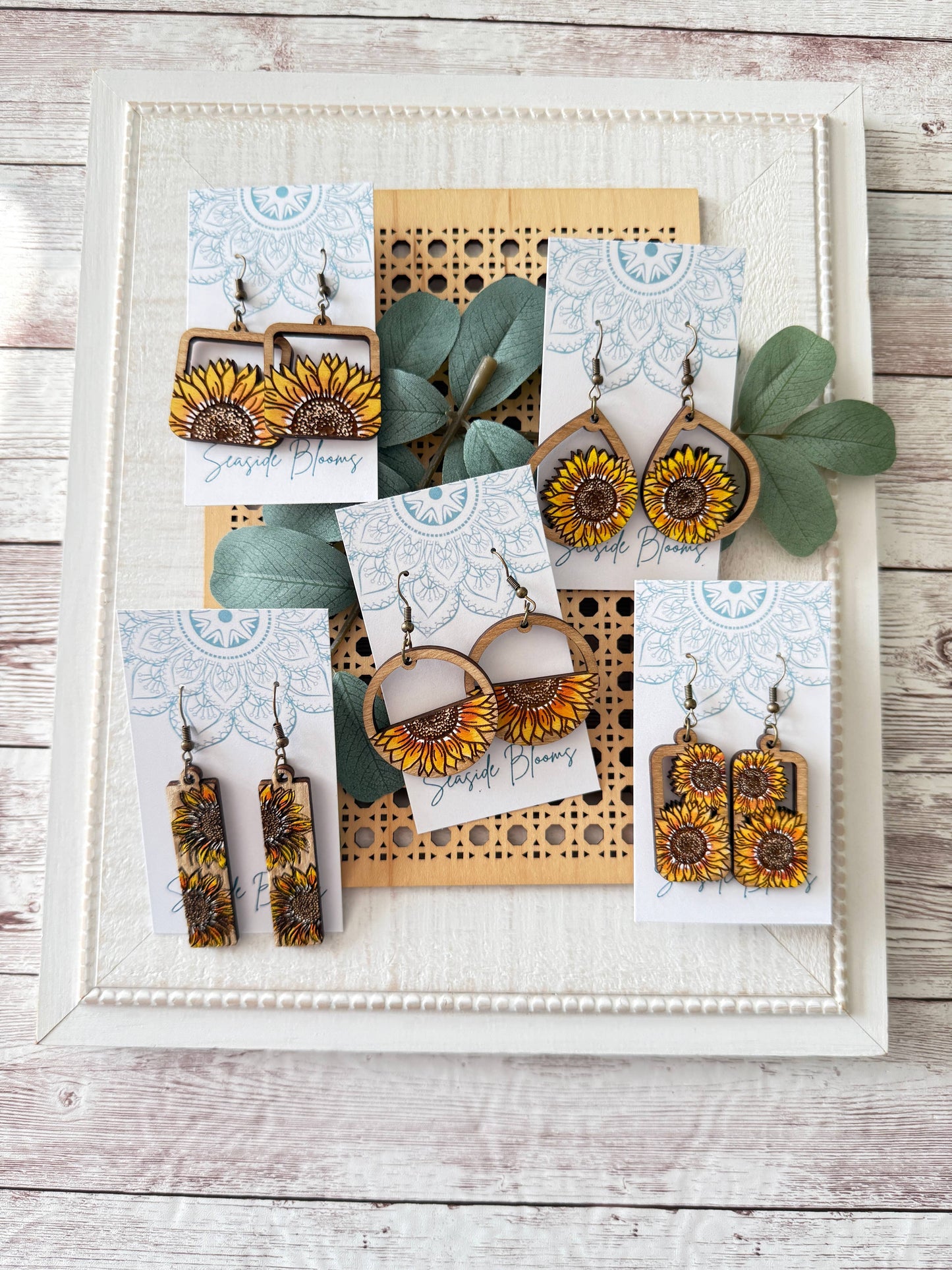 Boho Hand painted lightweight maple wood leaves earring