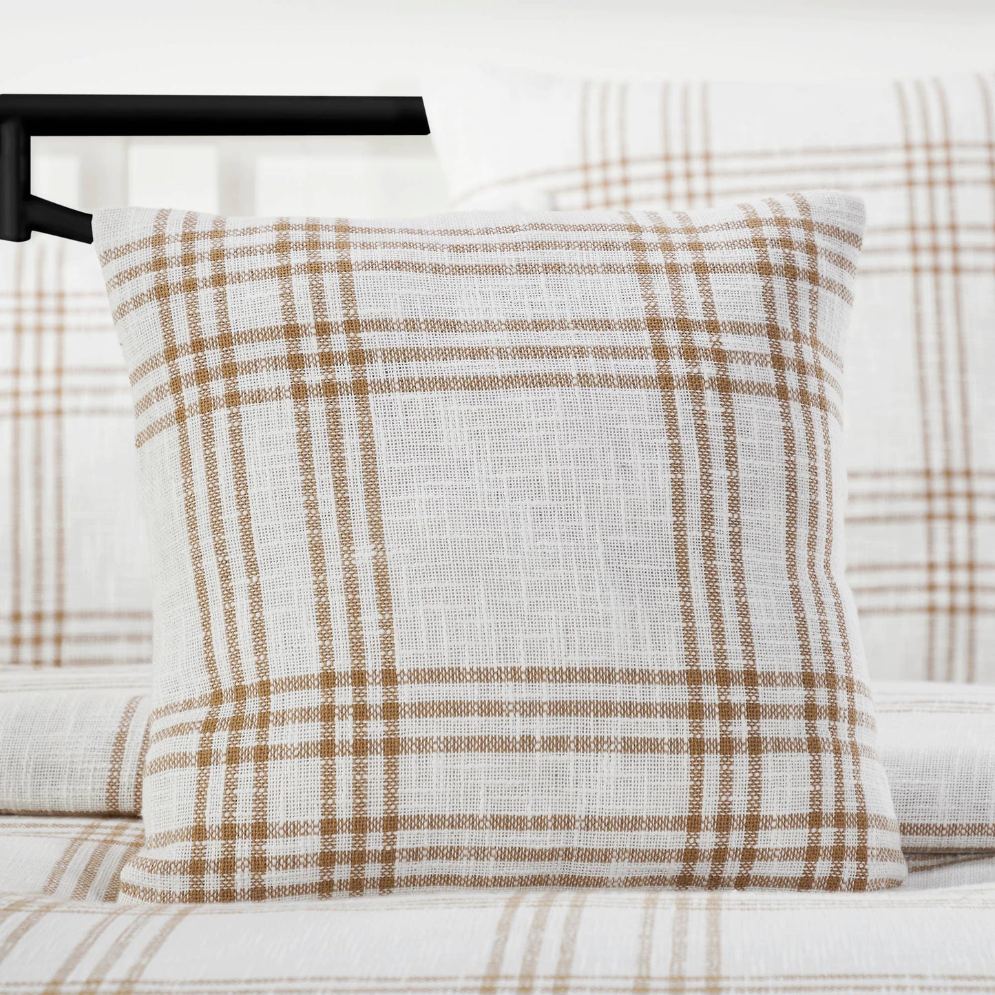 Woven Textured Wheat Plaid Fall Throw Pillow 18x18