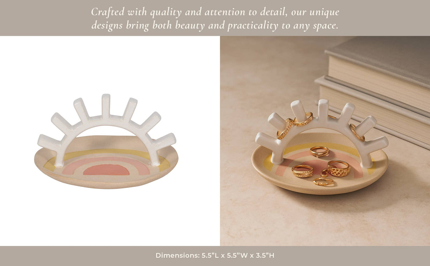 Trinket Tray - Multicolor Ceramic Boho Sunshine, 6 in.