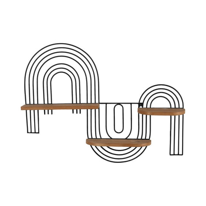 Wall Shelf - Brown Metal Wood Geometric Wireframe, 24x18 in.