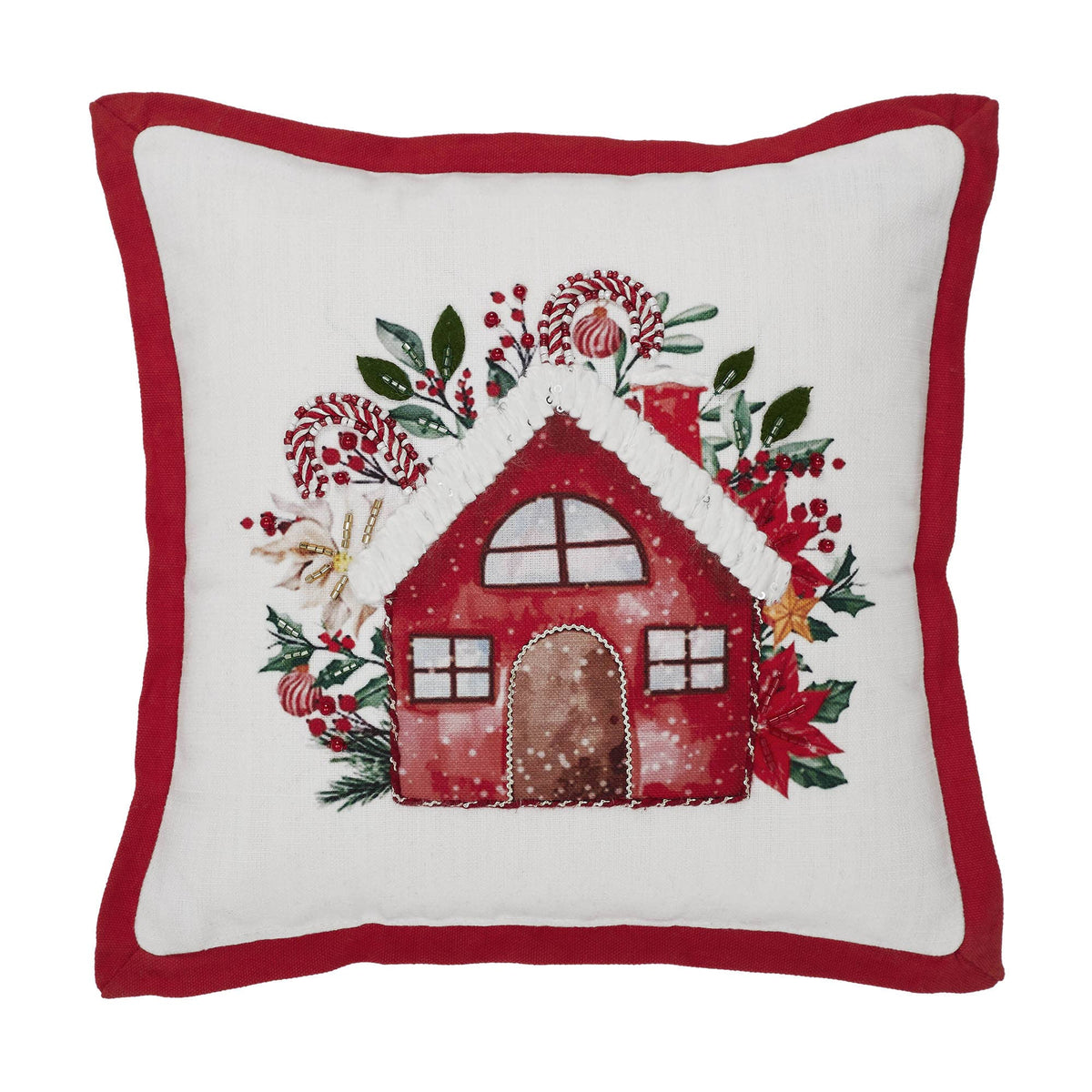 Christmas Candy Cane Cottage Throw Pillow 12x12