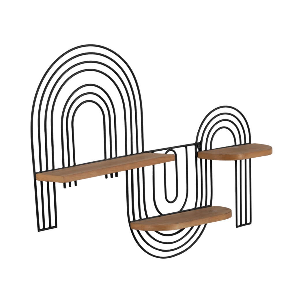 Wall Shelf - Brown Metal Wood Geometric Wireframe, 24x18 in.