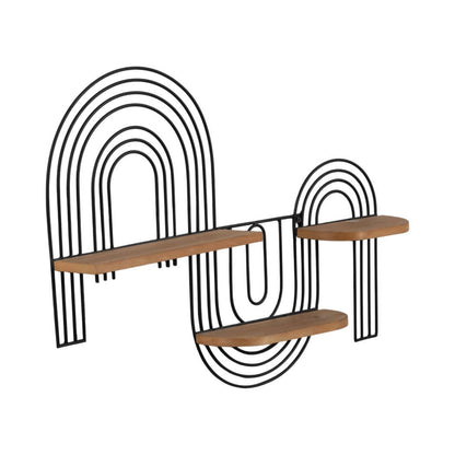Wall Shelf - Brown Metal Wood Geometric Wireframe, 24x18 in.