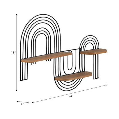 Wall Shelf - Brown Metal Wood Geometric Wireframe, 24x18 in.