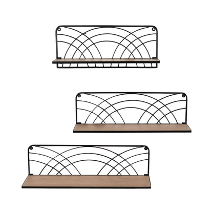 Wall Shelf Set of 3 - Brown Wood Backing Wide, 19/21/24 in.