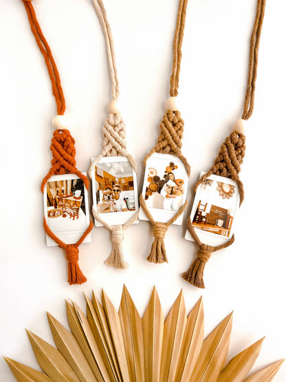Macrame Car Charm Diffuser | Polaroid Holder | Air Freshener: White