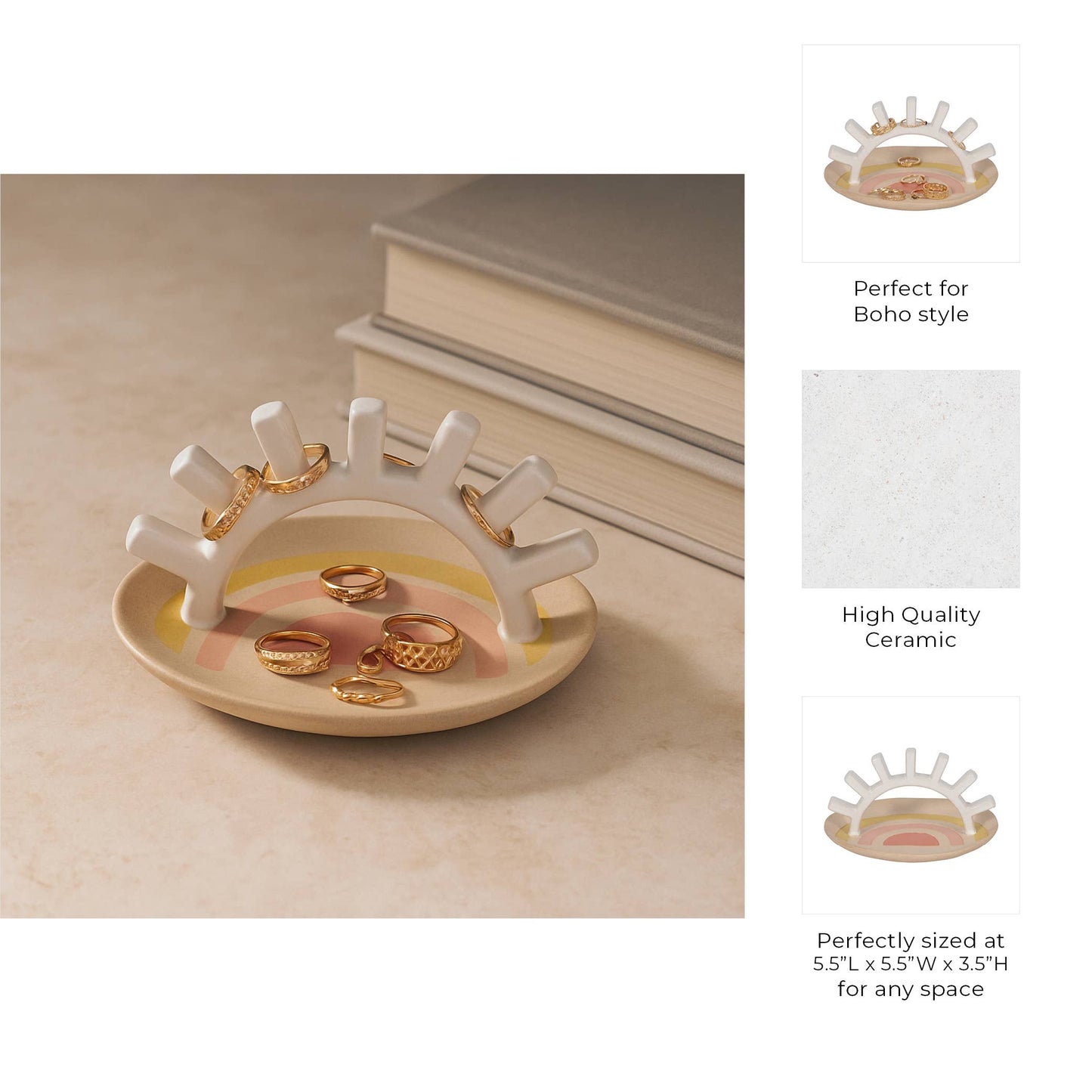 Trinket Tray - Multicolor Ceramic Boho Sunshine, 6 in.