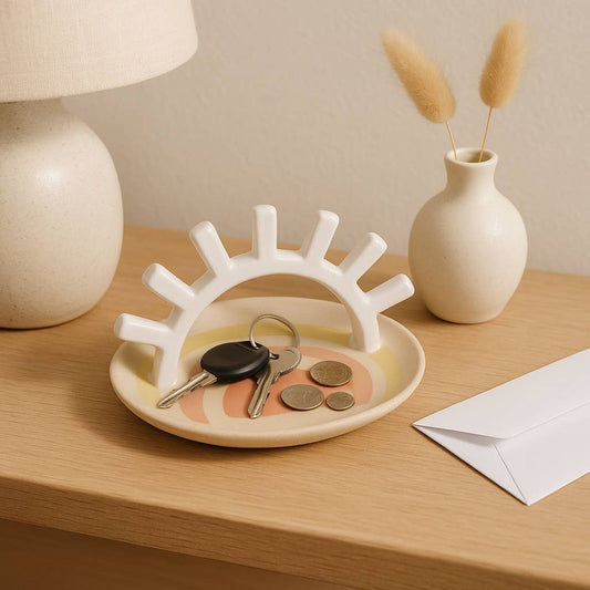 Trinket Tray - Multicolor Ceramic Boho Sunshine, 6 in.