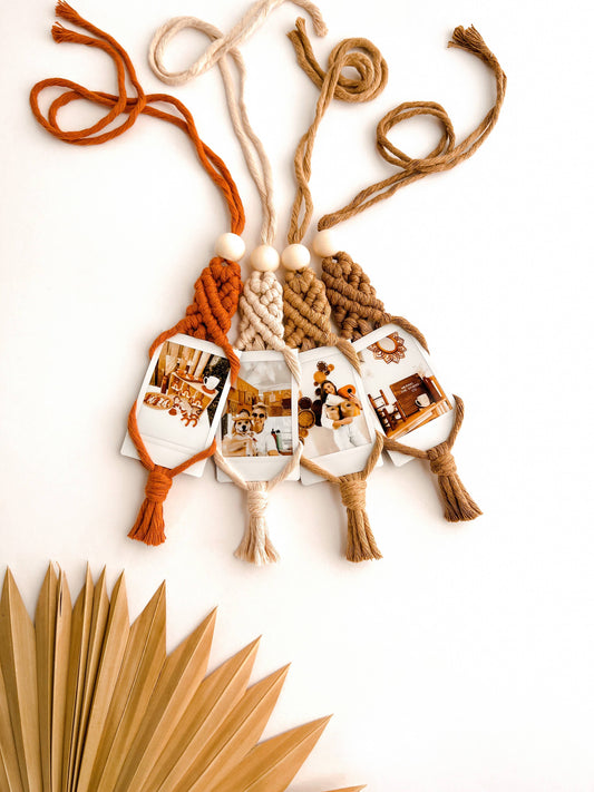 Macrame Car Charm Diffuser | Polaroid Holder | Air Freshener: White