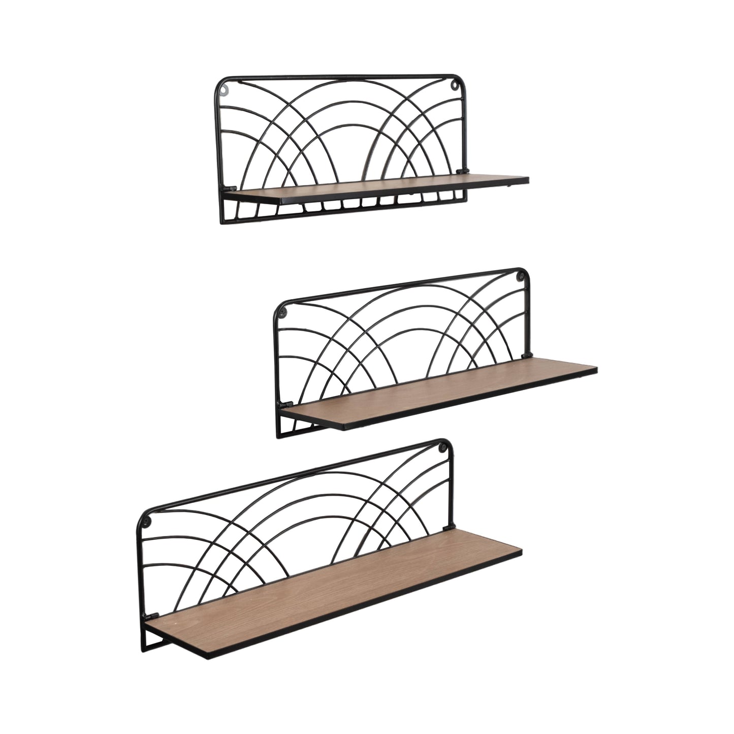 Wall Shelf Set of 3 - Brown Wood Backing Wide, 19/21/24 in.