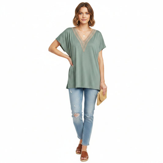 New V Neck Green Shirt