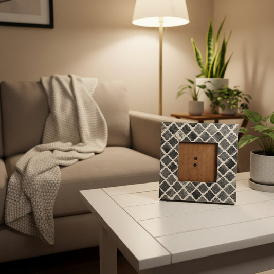 Grey and White Tessellated Geometric Photo Frame