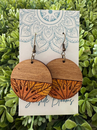 Boho Hand painted lightweight maple wood leaves earring