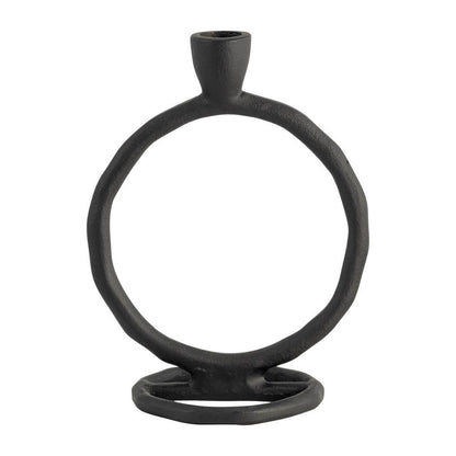 Metal Round Ring Taper Candle Holder - Black, 8 in.
