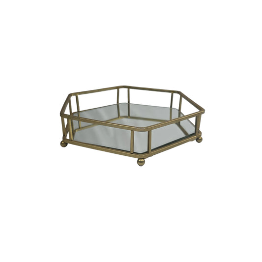 Gold Hexagonal Metal Mirrored Decorative Tray