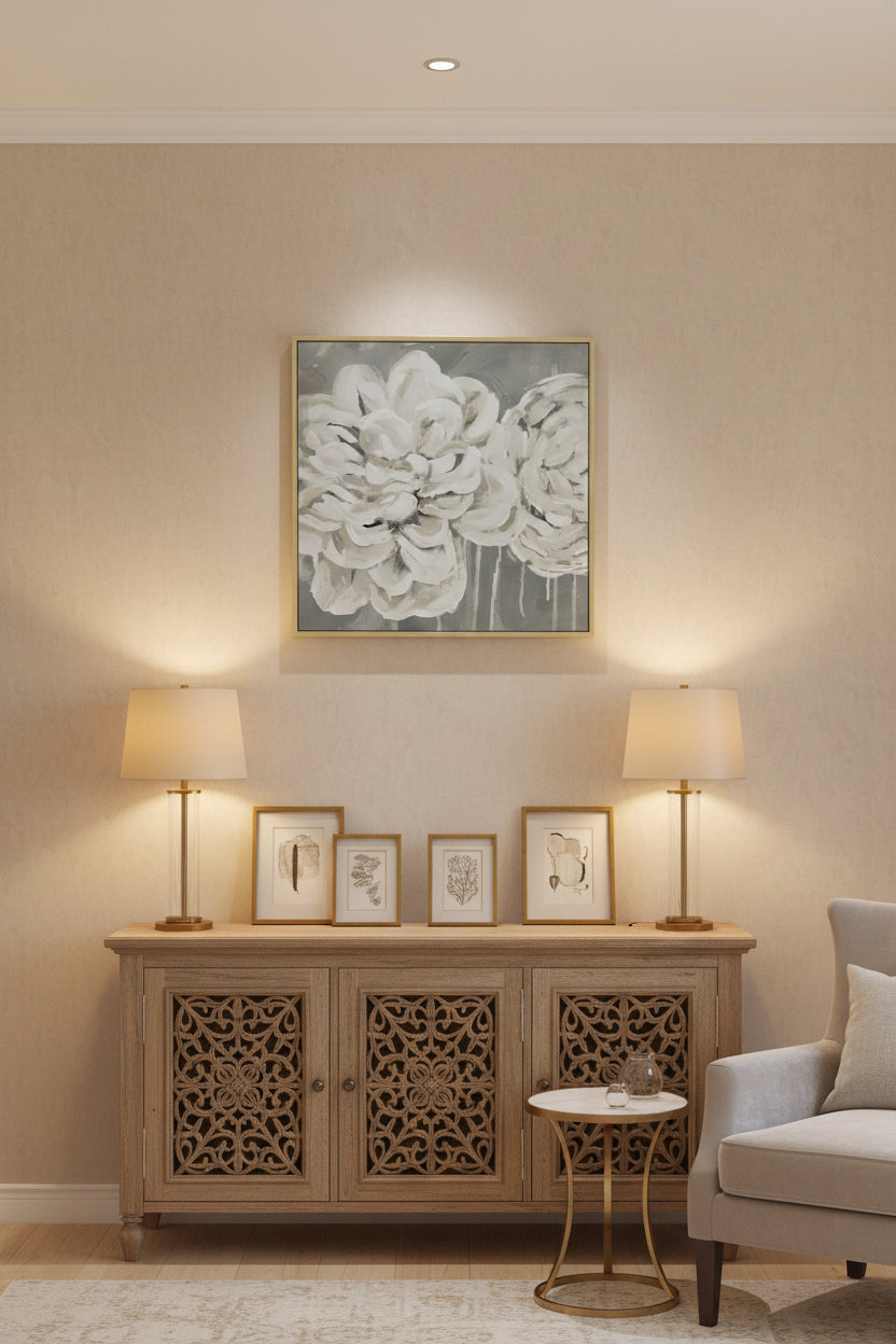 White Flowers Wall Art Print Canvas