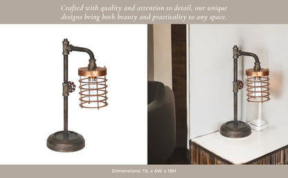 Table Lamp - Bronze Metal Pipe with Caged Shade, 18 in.