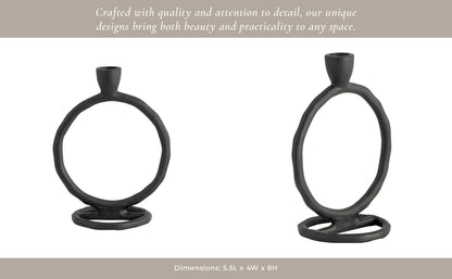 Metal Round Ring Taper Candle Holder - Black, 8 in.