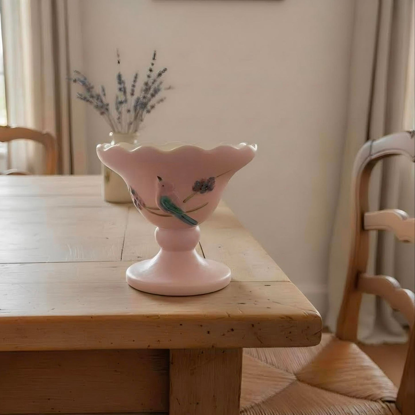 Vintage Hull Pottery Serenade Line pink compote/urn ( model S3)