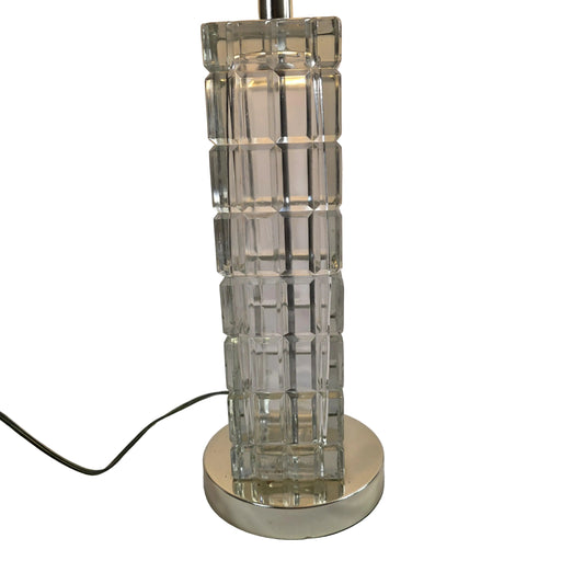 Mid Century Hollywood Regency Crystal and Brass Windo pane cube tower Table Lamp