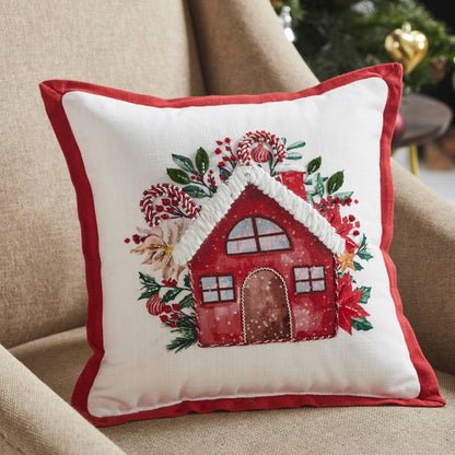 Christmas Candy Cane Cottage Throw Pillow 12x12