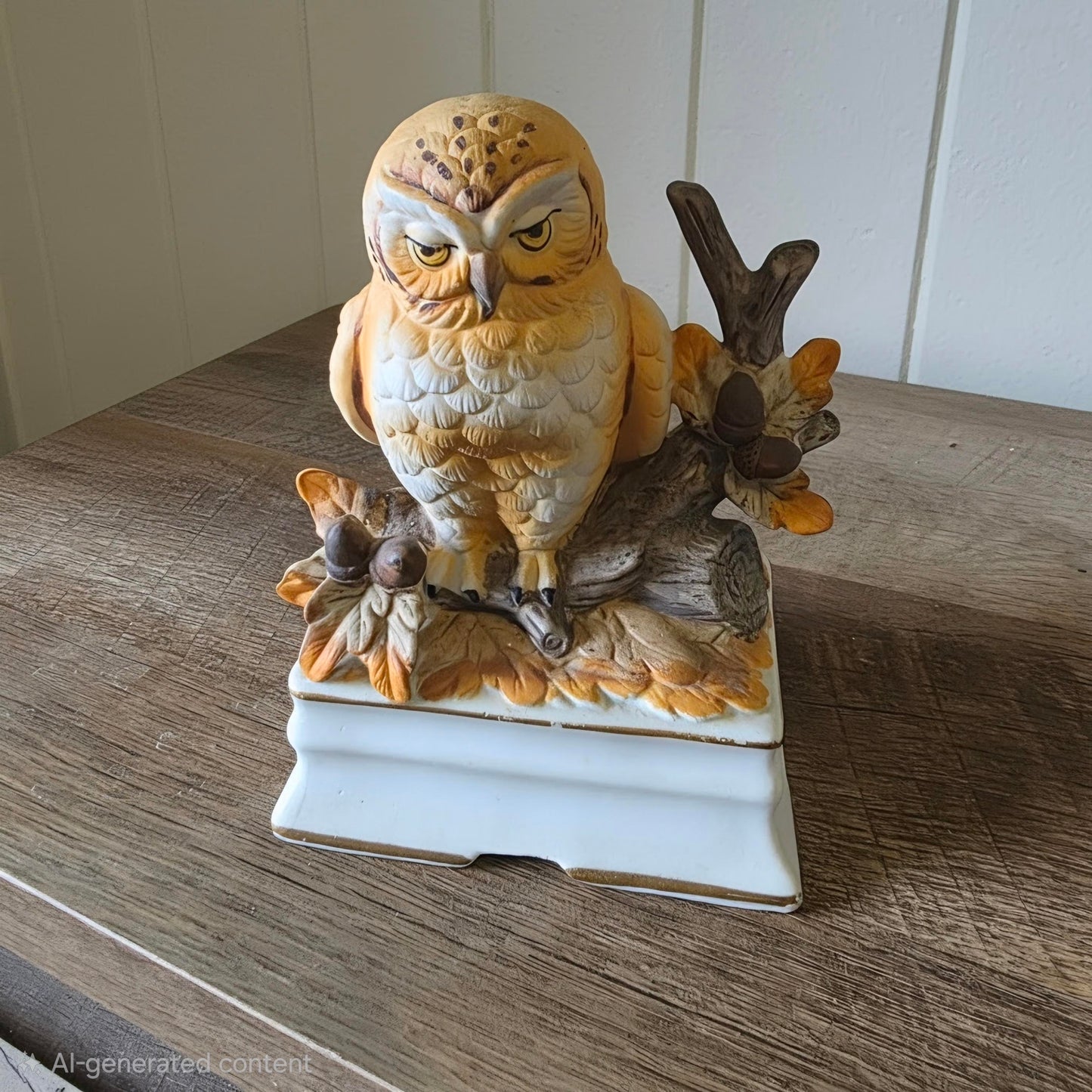 Vintage Japanese Porcelain Musikal Statue Owl Music Box