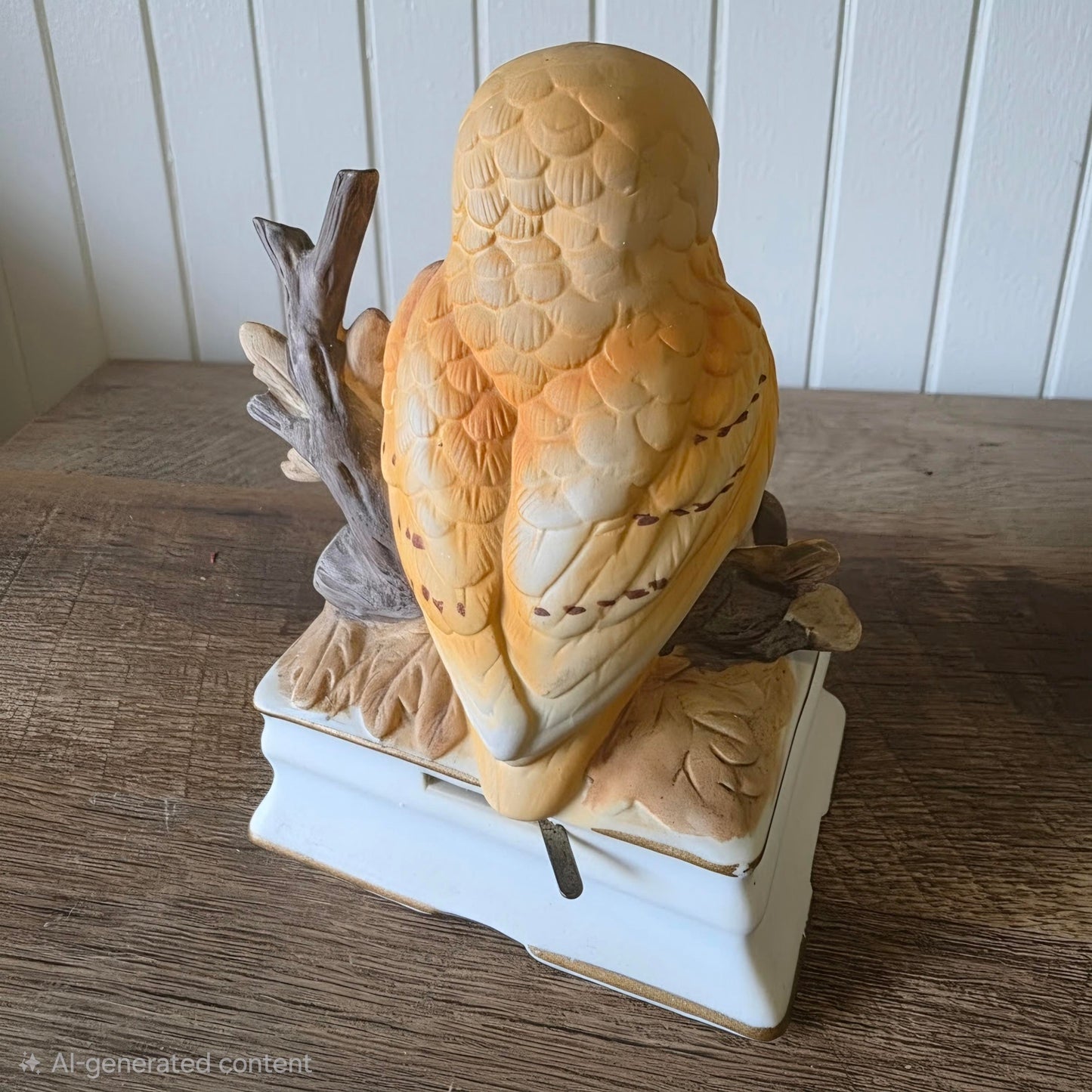 Vintage Japanese Porcelain Musikal Statue Owl Music Box