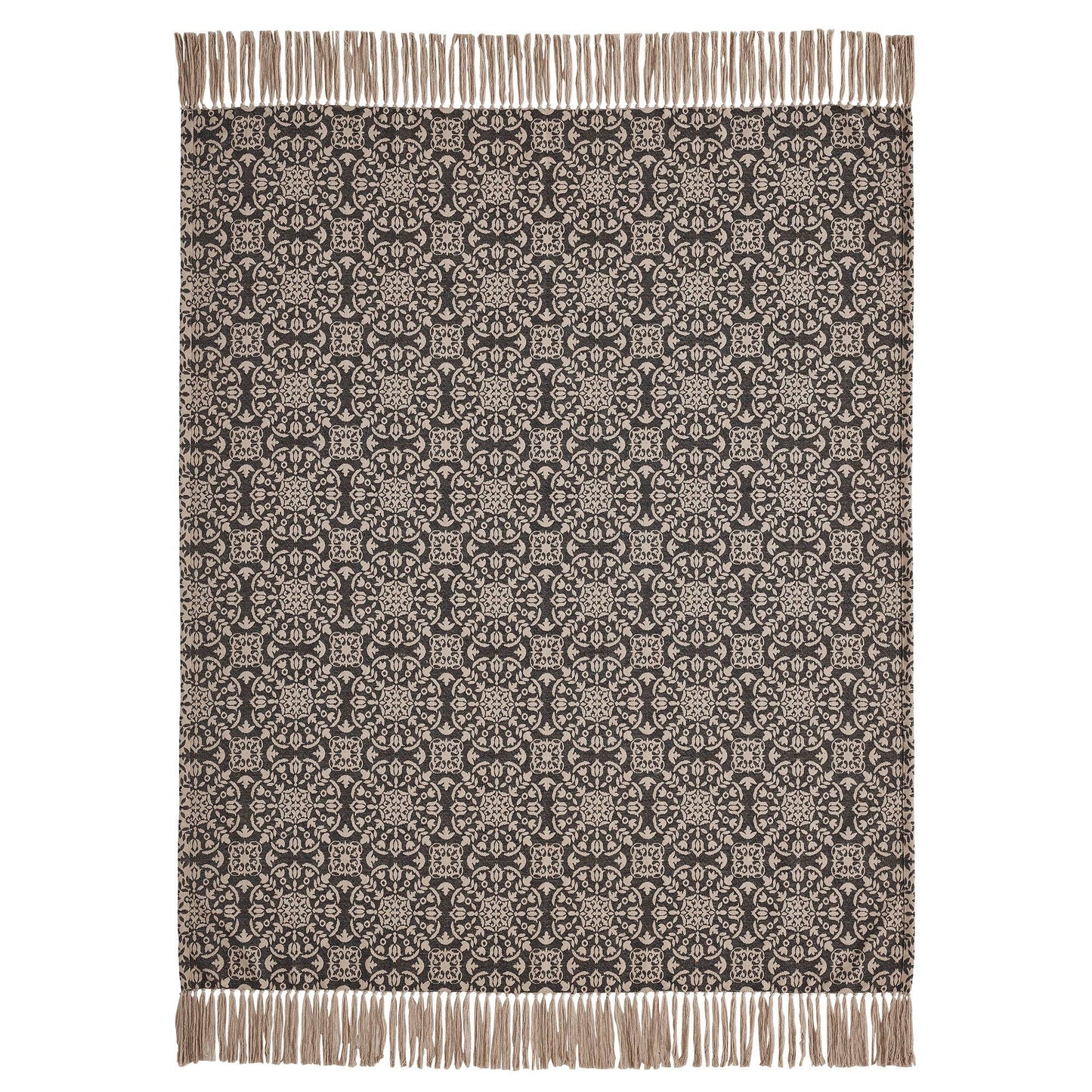 Custom House Black Tan Jacquard Woven Throw Blanket 50x60