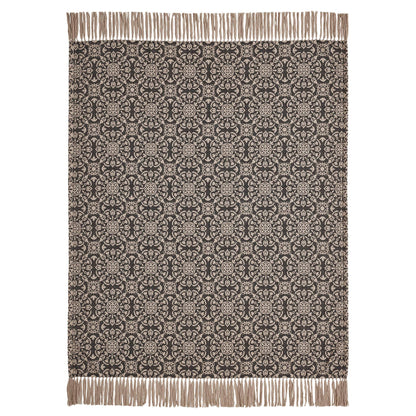 Custom House Black Tan Jacquard Woven Throw Blanket 50x60