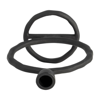 Metal Round Ring Taper Candle Holder - Black, 8 in.
