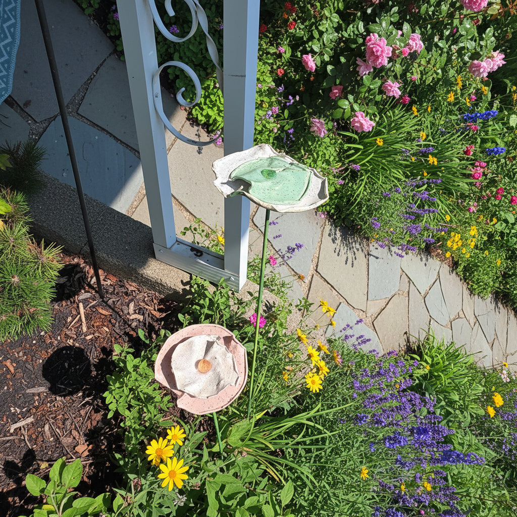 Handmade Ceramic Flower Garden Stakes Set of 2