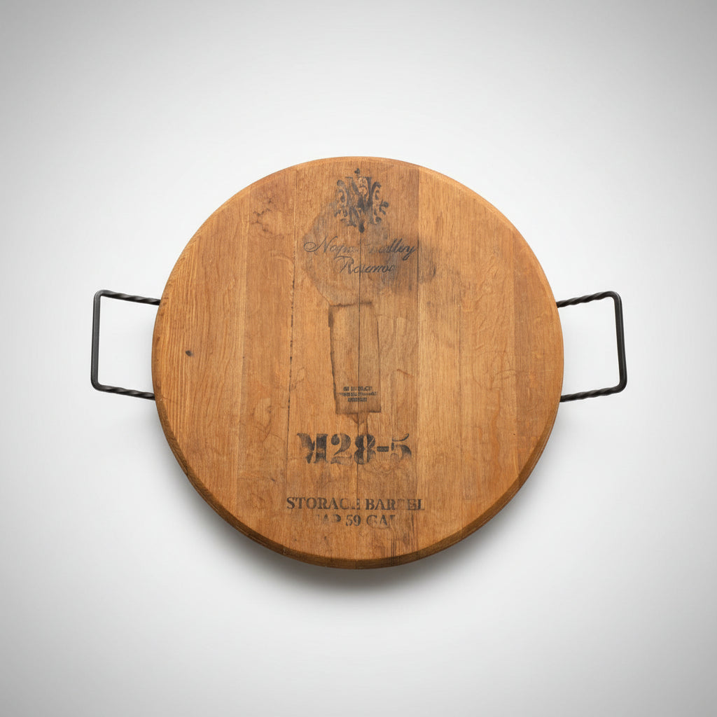 Reclaimed wine Barrel Head Repurposed as Serving Tray
