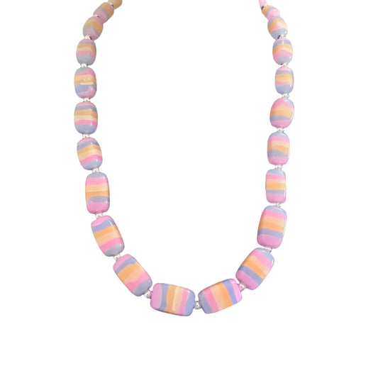 Vintage Chunky  Laminated Pastel  striped  plastic beads